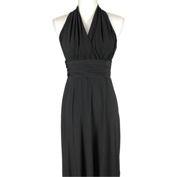 Jones Wear EUC Black Ruched Halter Fit & Flare Dress Stretch Evening Cocktail 10 - Picture 1 of 12